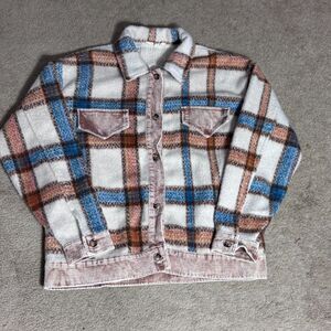 Mazik Plaid Button Down Shacket Jacket Corduroy Trim Size M
